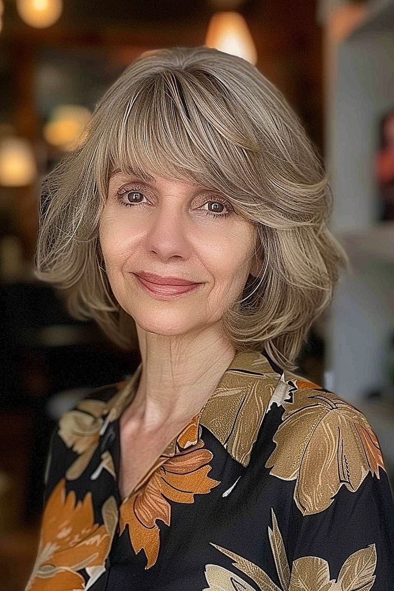 многопластова прическа с бретон