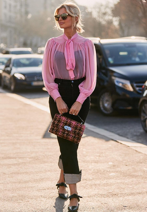 розова риза с панделка