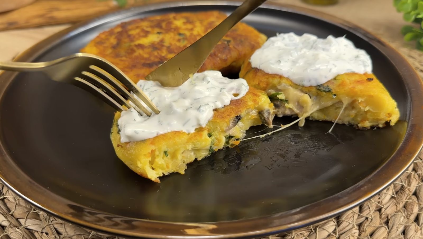 картофени кюфтета с плънка и сос