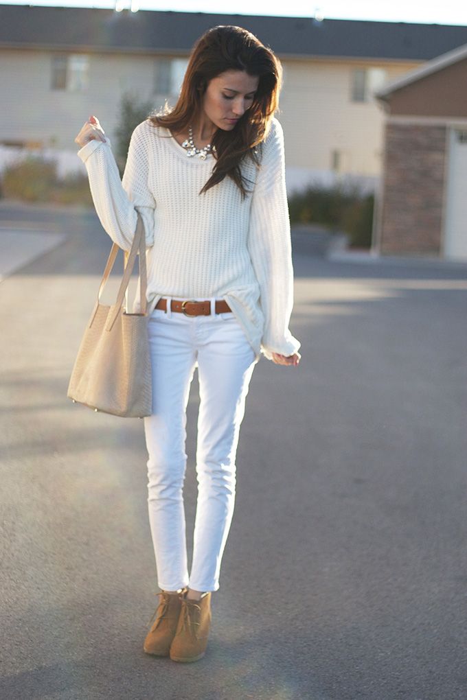 Love this simple white on white ... White jeans + white sweater {via Hello Fashion Blog}: 
