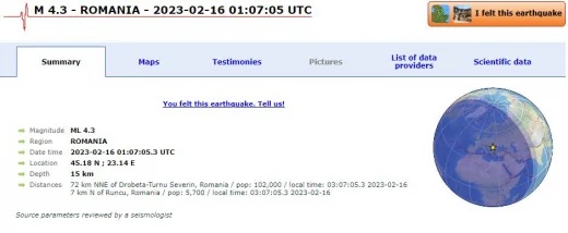 земетресение Румъния