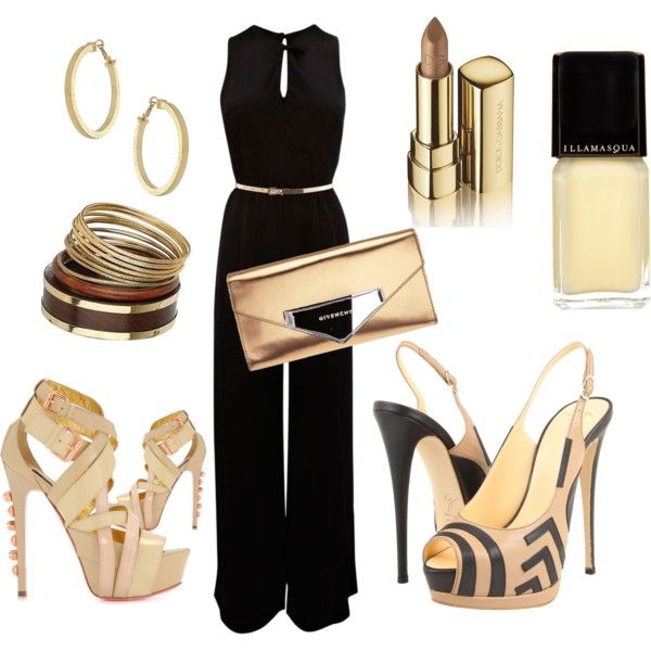 Date Night - Black and Gold Jumpsuit - Style - Outfits - Woman's Clothes - Woman's Fashion - Female Fashion - Wardrobe - Female Style - Woman's Style - Casual Outfit - Office Attire - Woman's Attire - Feng Shui Your Home & Closets at www.DeniseDivineD.com - Get Your FREE Feng Shui for Love Report !: 