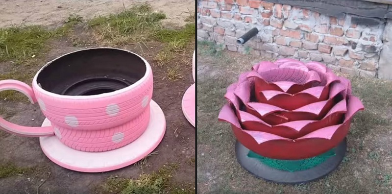 декорация на градината с гуми