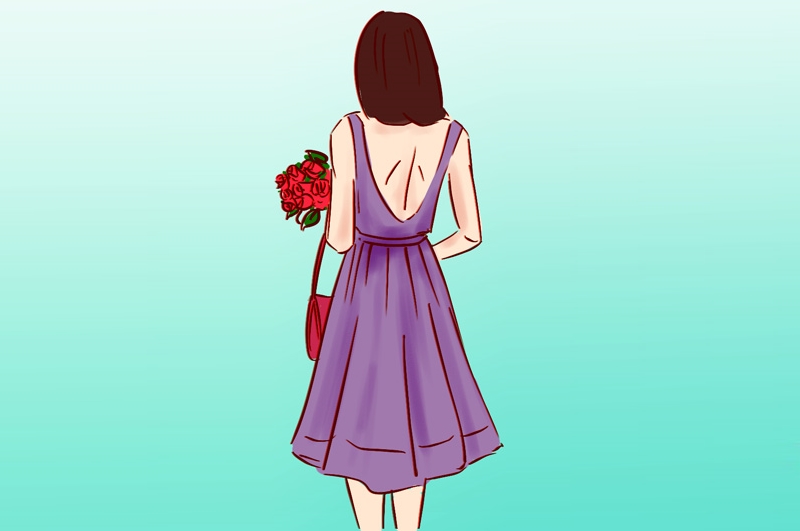 жена лилава рокля