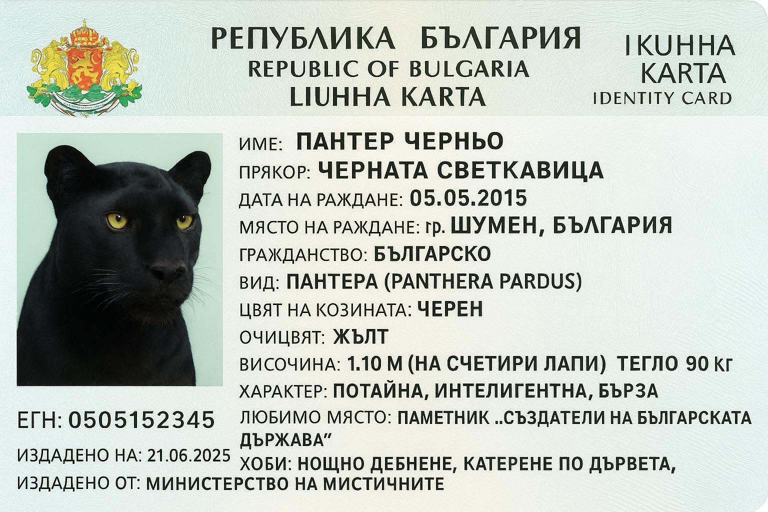 черна пантера лична карта