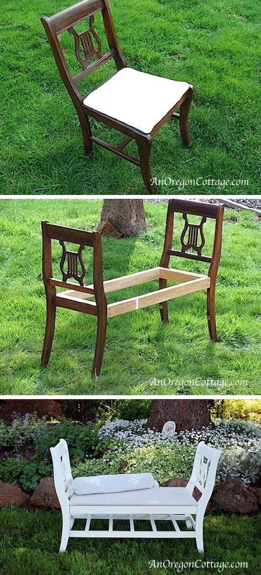 Трапезни столове, превърнати в пейка