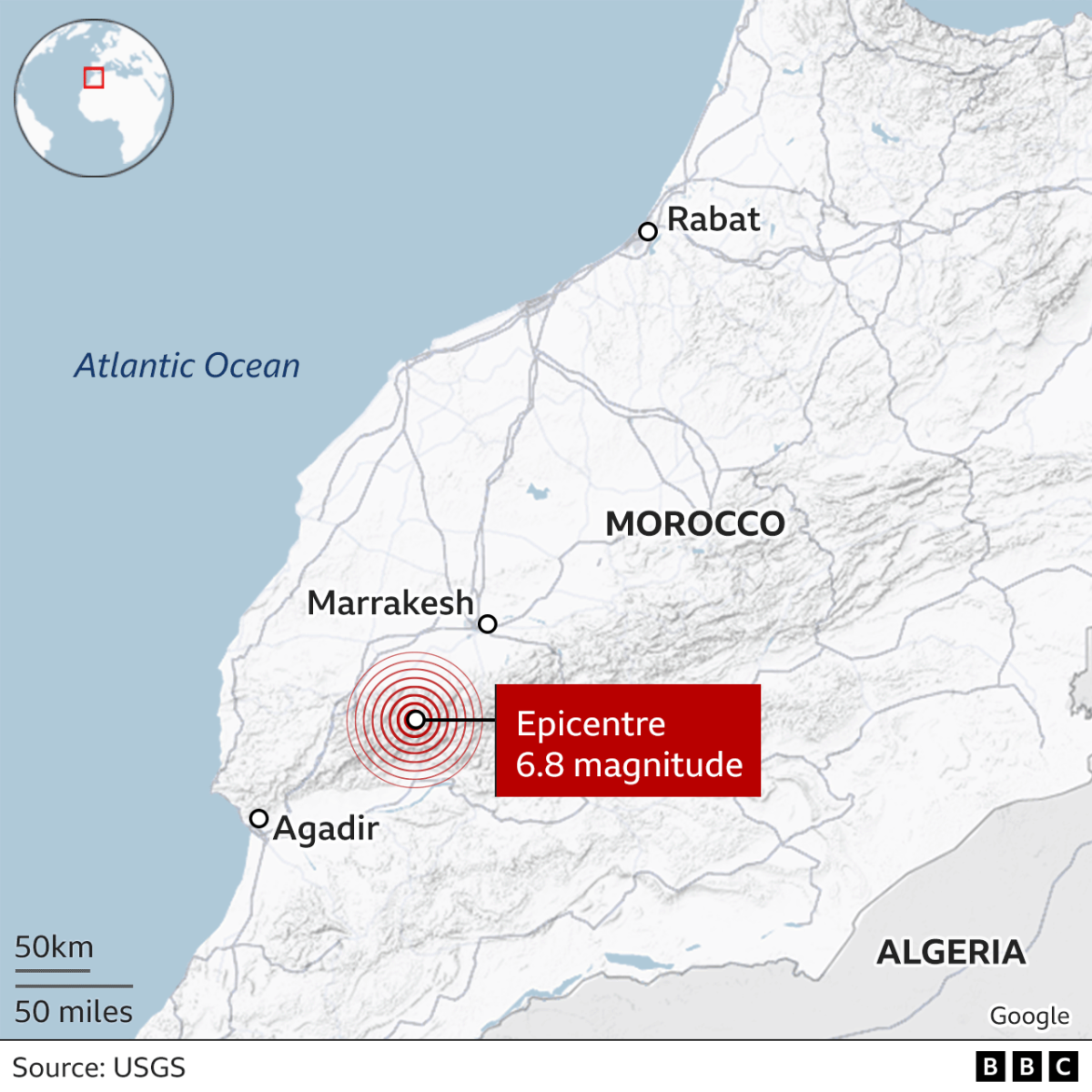 земетресение Мароко епицентър