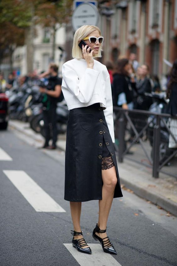 masculine / feminine contrast in layered length skirts See stylecab's 'How to Wear 