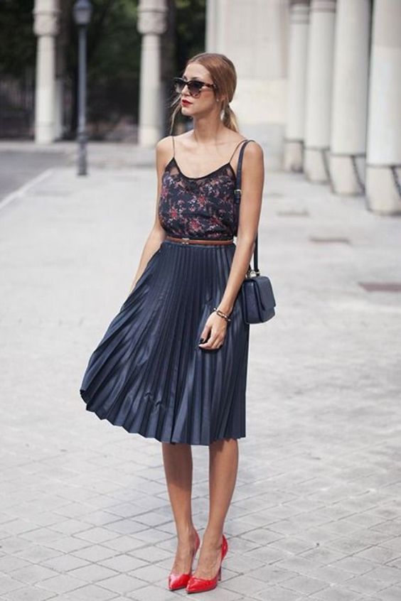 I love this pleated skirt.  The top is nice too!  Very classic.  Reminds me of a modern day Audrey Hepburn: