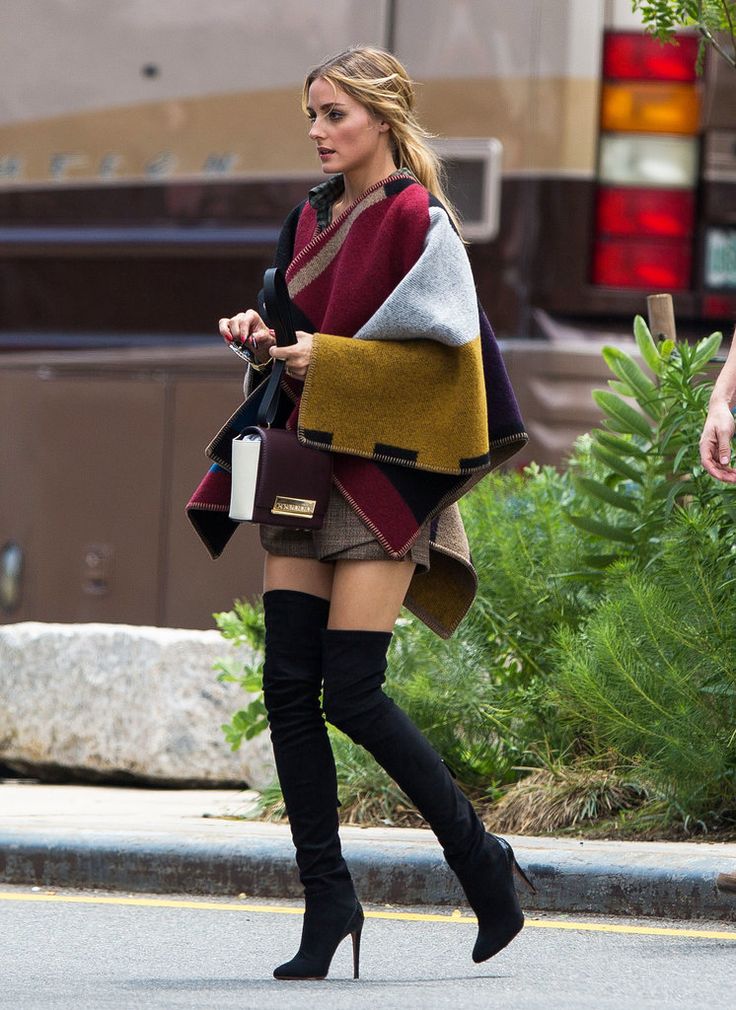 Ponchos Are Happening - Just Ask Olivia Palermo: Burberry FW14 monogrammed poncho #StreetStyle: 