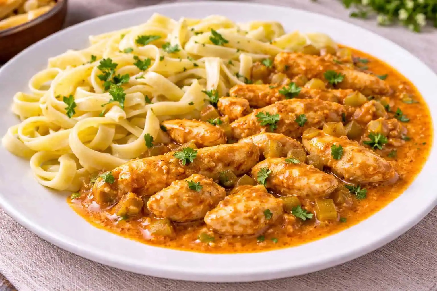 пиле Строганов с паста