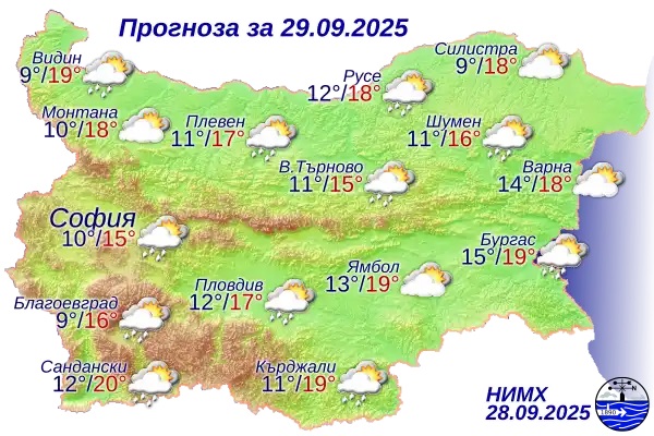 карта дъждове понеделник