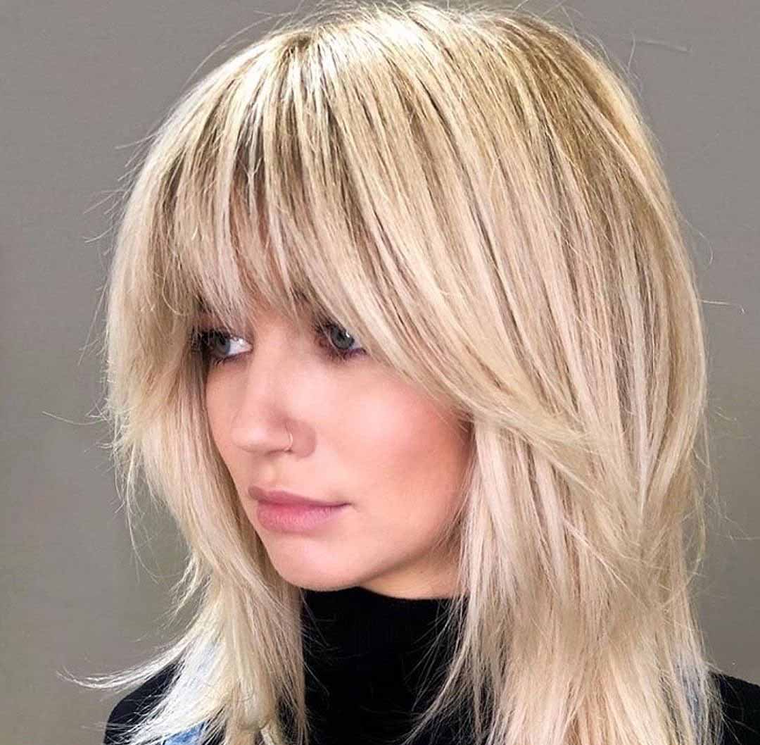  прическа на пластове с бретон 