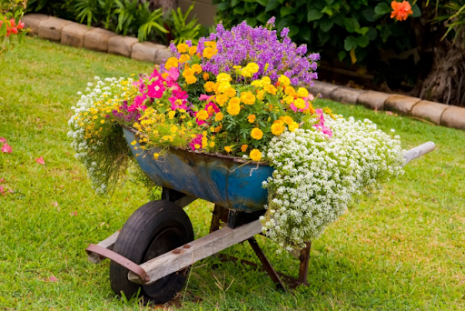 градинска количка с цветя